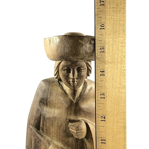 Vintage Hand Carved Wood Folk Art Man Colonial Figure Statue Sculpture 15 3/4-in - Picture 11 of 12